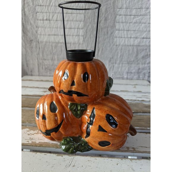 Russ pumpkin fall candle decor distressed ceramic
